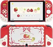 GeekShare Soft Silicone Protective Case for Switch OLED Anti-Scratch Slim Cover Case Compatible with Nintendo Switch OLED Separable Protective Shell with 2 Thumb Grip Caps - Strawberries with Cream