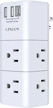 USB Outlet Extender Surge Protector - Multi Plug Outlet with Rotating Plug, 3-S