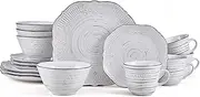 [Pfaltzgraff] Isabella 16-Piece Stoneware Dinnerware Set, Service for 4 - Handpainted Unique Glazed Finish - Includes Dinner Plates, Salad Plates, Bowls, Mugs - Dishwasher & Microwave Safe (Gray)