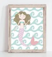 Purple And Aqua Mermaid Nursery Print, Girl Mermaid Bedroom Wall Art