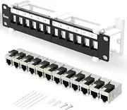 Enmane 12 Port Patch Panel CAT6 Patch Panel Wall Mount 10 Inch Bracket Included for Cat6, Cat5e, Cat5 Cabling (CAT6A)