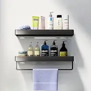 Shower Caddy Bathroom Shelves Wall Mounted Black Storage Organizer Rack Bathroom Kitchen Bathroom Hardware Pendant Bathroom Shelf Space Aluminum Shower Rack Co