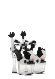 [Sugar Thrillz] Plush Paws Platform Heels - Black/White