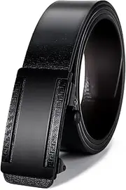 [MINGSUN] Ratchet Belt for Men, Black Dress Casual Belt Leather, Slide Buckle Adjustable to Fit, Designer Belts with Gift Box
