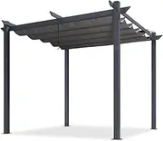 Purple Leaf 3 X 3M Aluminum Pergola with Retractable Roof, Large Pergola for Patio,BBQ and Outdoor, Upgraded Charcoal Grey Frame Pergola, Grey