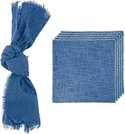 uxcell 6Pcs Handmade Cloth Napkins, 16.5x16.5 Inch Cotton Napkins with Fringe Square Rustic Table Napkin for Wedding Party Dinner Table Decor Bridal Shower, Navy Blue