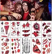 30 Sheets Tattoo Children's Halloween Tattoos Halloween Zombie Scars Tattoos Stickers with Costume Women's Children's Tattoos Makeup Props for Girls Children's Birthday Party Bag Party