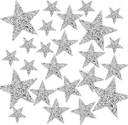 wocpvm Pack of 24 Silver Iron-On Patches Rhinestone Glitter Patches Appliqué for Clothes, Jeans, Backpack, Hat, Bags, Shoes, DIY, 8/6/4 cm