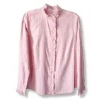 Crown Ivy Pink White Gingham Plaid Ruffle Button Shirt L Preppy Cottage Demure