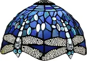 10 Inch Lamp Shade Replacement, Only Tiffany Stained Glass Lamp Chimney, Dragonfly Crystal Beads Navy Blue Green Design, Fit for Table Lamp, Pendant Light, Chandelier,Blue KeYJ