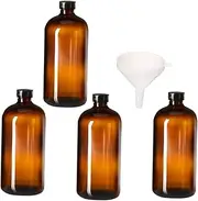 MUCKLILY 4Pcs Brown Glass Small Mouth Reagent Bottles with Funnel Sample Containers for Laboratory Use Leak and Easy to Clean Random Color