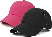 [XOPOZON] 2PCS Womens Criss Cross Ponytail Baseball Cap, High Messy Bun Ponycap Quick Drying Mesh Outdoor Sports Hat with Ponytail Hole Adjustable Travel Summer Hat for Women Girls, 1-black, One size
