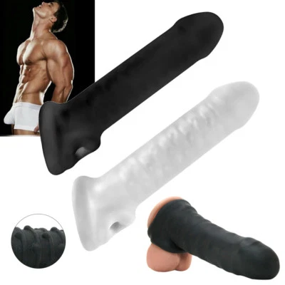 Realistic Penis Extender Girth Enhancer Sleeve Sheath Large Thick Male Condoms