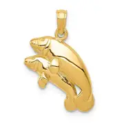 14k Yellow Gold Polished Double Manatee Pendant