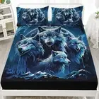 Wolf Fitted Sheet Set Twin Size,Nigh Forest Sky Starry Wolf Bed Sheet Set Set...