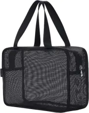 Mesh Shower Caddy Portable Toiletry Black Tote Gym Bag for College Dorm Bathroom