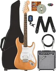 Fender Affinity Series Stratocaster HSS - Natural Bundle with Frontman 10G Amplifier, Gig Bag, Tuner, Instrument Cable, Strap, Picks, and Austin Bazaar Instructional DVD