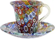 [Glass Of Venice] Murano Glass Millefiori Cup and Saucer Multicolor with 24K Gold Accents
