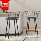 Bar Stools Set of 2 Metal Swivel Kitchen Dining Chairs with Backrest Black