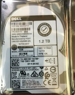 原裝 DELL 1.2T 2.5寸 10K 12Gb SAS HUC101812CSS204 9XNF6 KV02