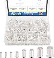 Glarks 260Pcs 8 Sizes AWG 12 10 8 6 4 2 1 2/0 Wire Ferrules Kit Silver Plated Copper Crimp Connector Non Insulated Ferrules Pin Cord End Terminals Assortment Kit