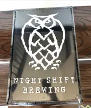 Night Shift Brewing OWL Metal BEER Sign 18”x12” Tin Tacker BOSTON HARBOR NOS NEW