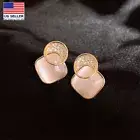 Women 925 Sterling Silver Earrings Studs Elegant Crystal Opal Geometry 0100
