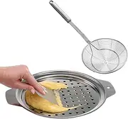 KEISSCO Stainless Steel Spaetzle Maker Lid with Scraper & Stainless Steel Spider Strainer Skimmer Spoon Pasta Strainer Traditional German Egg Noodle Maker Pan Pot Spaghetti Strainer, KEISS231012A