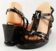 $265 STUART WEITZMAN DUALITY Cognac Tartaruga Patent Designer Wedges 10.5