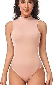 [GXXGE] Women's Mock Turtle Neck Sleeveless Tank Tops/Short Sleeve Bodysuit Leotard Clothing