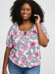 TORRID SIZE 00 SALON FLORAL DEW CHALLIS PEASANT BLOUSON SLEEVE TOP