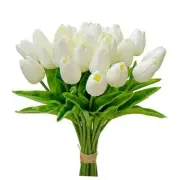 28pcs Cream Flowers Artificial Tulip Silk Fake Flowers 13.5" for Cream-28