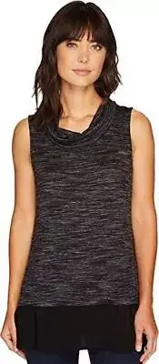 Vince Camuto Layered-Look Space-Dyed Tunic Top Black M