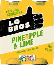 Kombucha Pineapple & Lime Drink 250Ml X 4 Pack Cans
