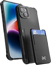 TORU CX PRO for iPhone 14 Slim Hard Wallet Case | Detachable Sliding Card Holder for 3 Cards | Dual Layer Protective Shockproof Cover for Wireless Charging - Black