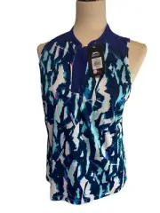 Slazenger Tank Top Golf Tennis Medium Sleeveless Shirt Open Back Zip Front Blue