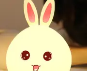 Remote Control USB LED Creative Induction Rabbit Night Light Colorful Cute Rabbit Silicone Lamp-Pink