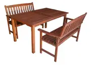 Malay Rectangular 1.5m Dining Table & Bench 3pc Setting