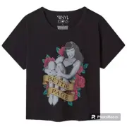 2X 18W 20W Torrid Black Betty Page Crop Tee Ringer Relaxed Fit Tattoo Pinup Rose