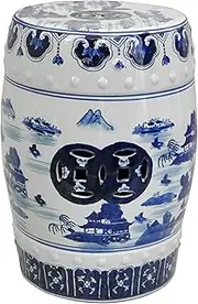 Oriental Furniture 18" Landscape Blue & White Porcelain Garden Stool