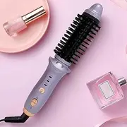 Cordless Heated Round Brush for Travel, Mini Thermal Curling Iron for Short Hair USB Rechargeable Small Barrel Volume Heat Styling Curling Brush for Men and Women Curly Straight Hair (Purple)