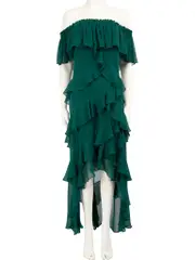 Green High-Low Tiered Ruffle Dress