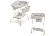 Giantex 4-in-1 Foldable Baby Change & Bathtub Table Mobile Diaper Station Height Adjustable, Grey