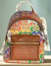 Coach Charter Backpack 18 Rainbow Signature Brown Small Leather Pride ORG PKG