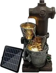 Maxkon Solar Powered Water Fountain,Outdoor Garden Features Cascading Bird Bath with LED- Outdoor Water Fountain for Yard, Floor Patio, Backyard and Home Art Decor