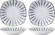 4pcs Dinner Plate, Japanese-Style Under-Glazed Ceramic Salad Plate, Thick Line Pattern Porcelain Plate Microwave Safe
