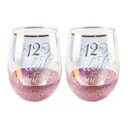 2PK 12 O'clock Glitterati Stemless Wine/Alcohol Glass 600ml Drinking Cup Tumbler