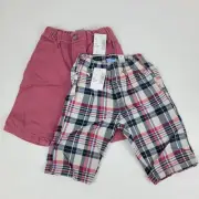Childrens Place Boys 0-3 Months Plaid & Solid Boys Pants Red/Blue Cream & Red.