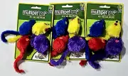 3 Packs Of 4 Multipet Cat Toys Colored Mouses Rattle Pet Fun Red Yellow Purple