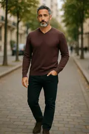 Ansett Purple Ember Cashmere Merino Wool V Neck Jumper